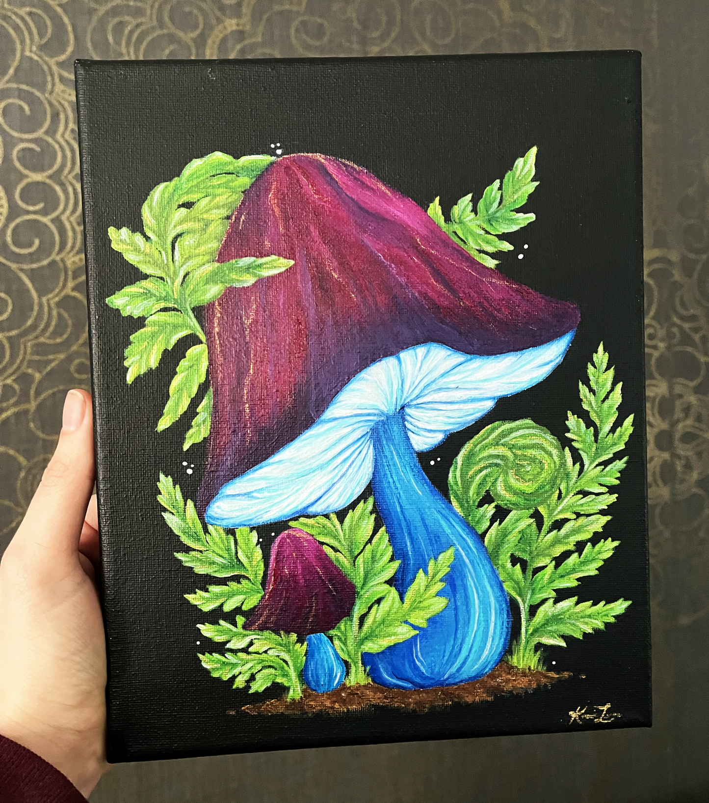 Mushroom & Fern Original Canvas Painting