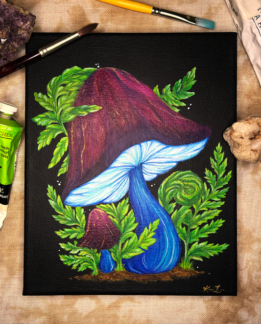 Mushroom & Fern Original Canvas Painting