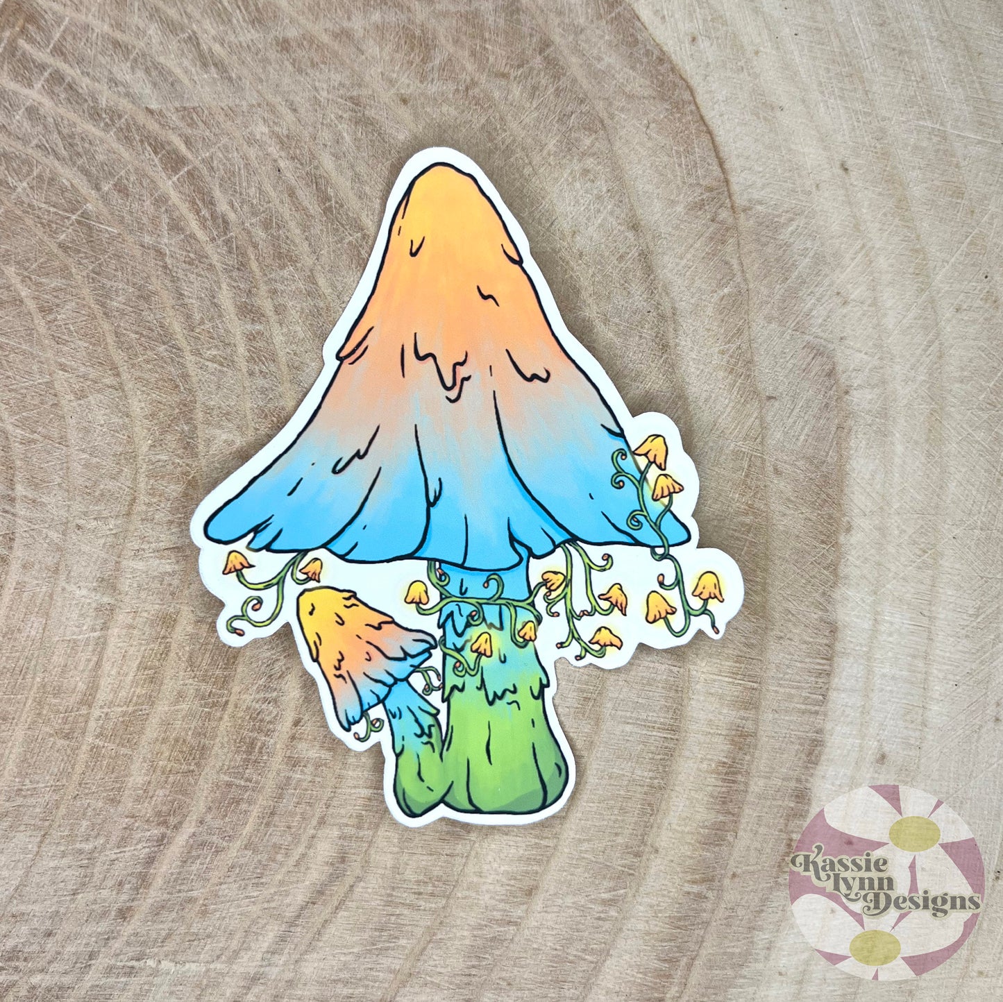 Mushroom Sticker: Orange, Blue & Green