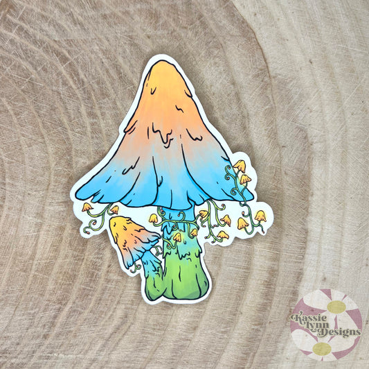 Mushroom Sticker: Orange, Blue & Green