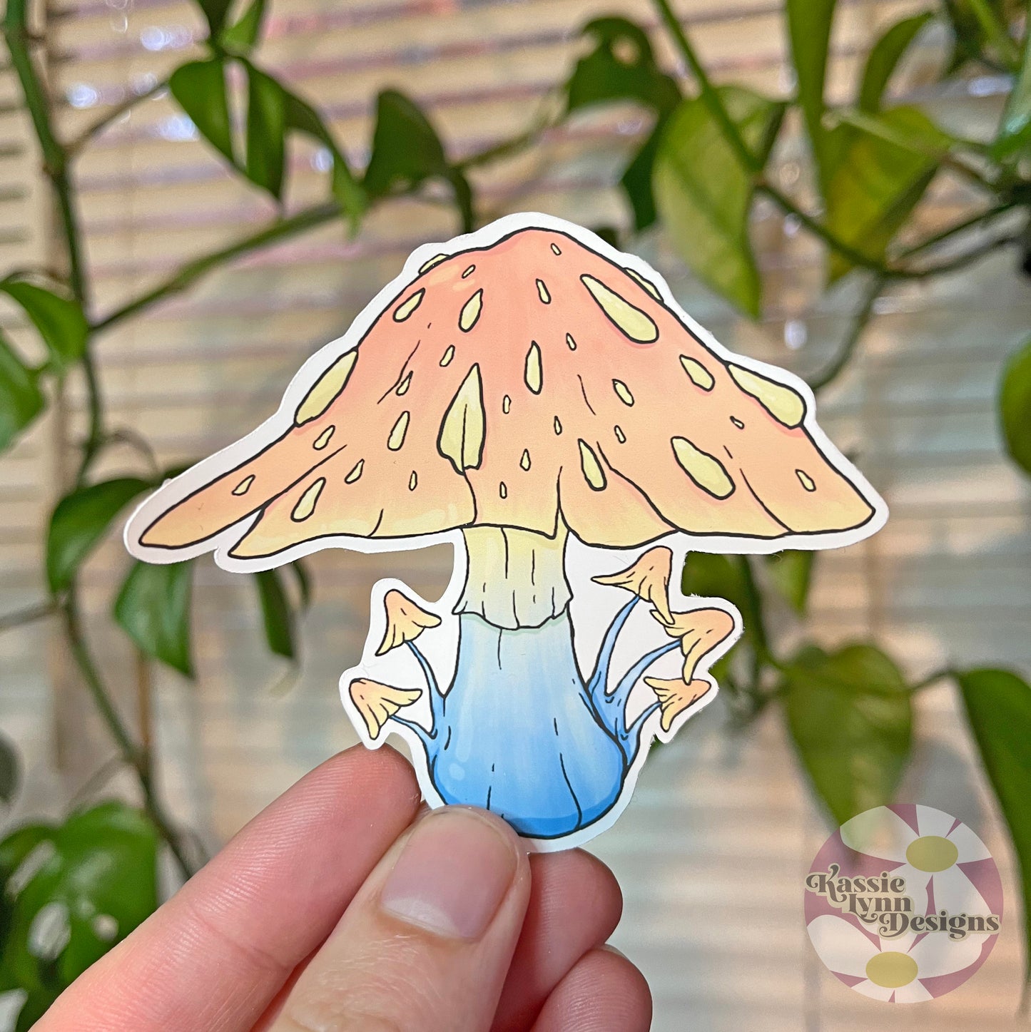 Mushroom Sticker: Peach & Blue