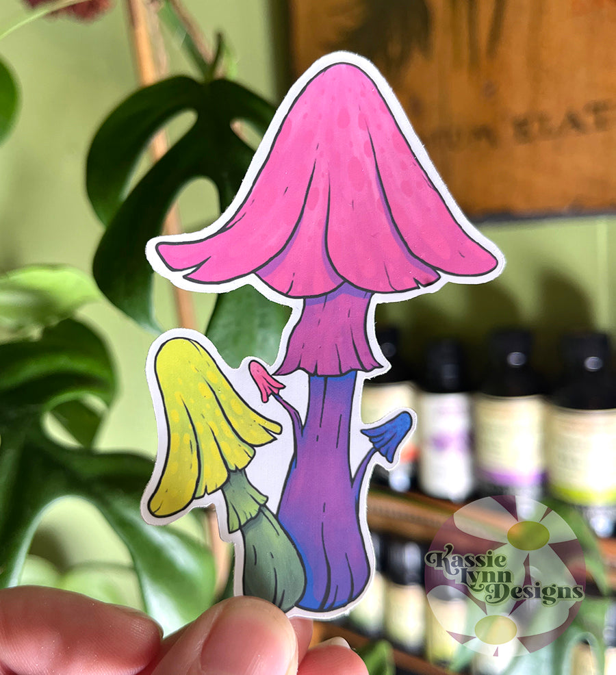 Mushroom Sticker: Pink, Purple & Green