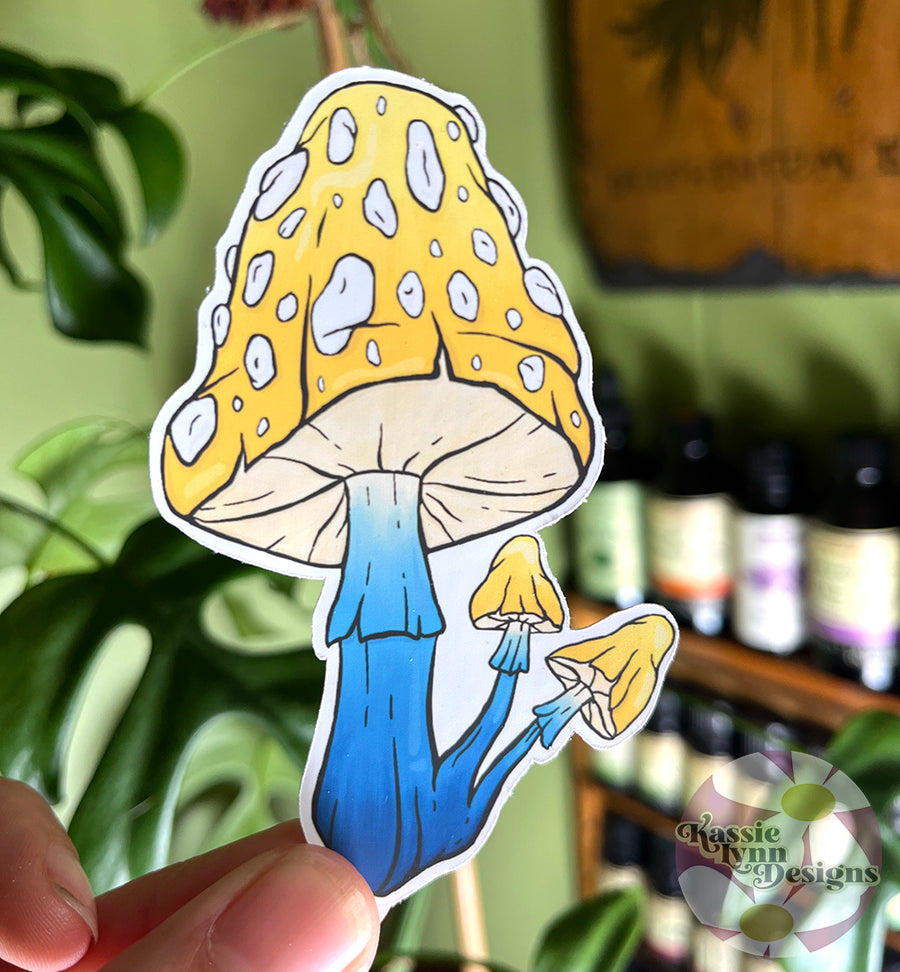 Mushroom Sticker: Yellow & Blue